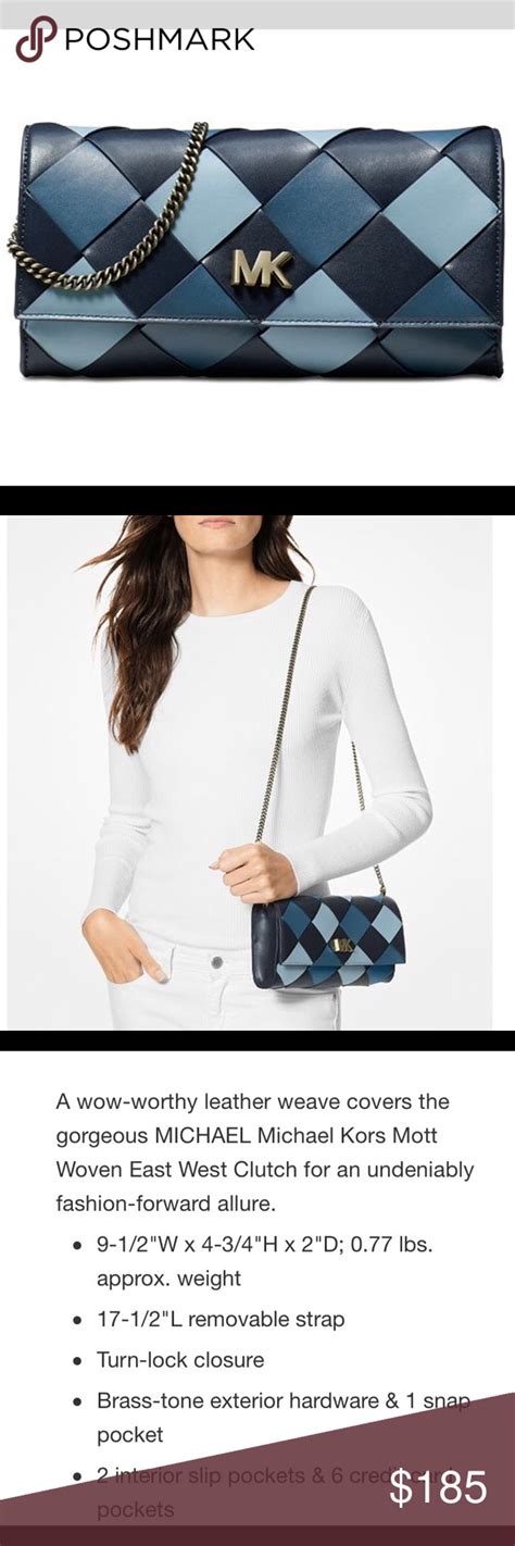 michael kors blue leather woven clutch bag